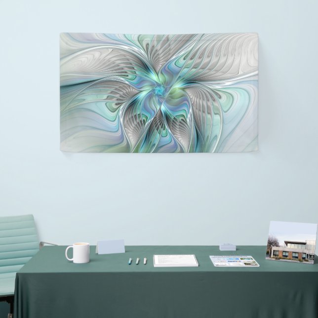Abstract Blue Green Butterfly Fantasy Fractal Art Banner (Tradeshow)