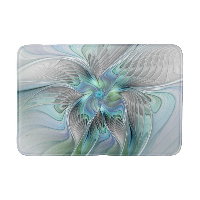 Abstract Blue Green Butterfly Fantasy Fractal Art Bath Mat (Front)