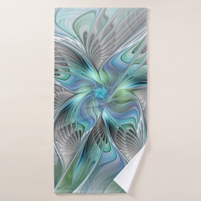 Abstract Blue Green Butterfly Fantasy Fractal Art Bath Towel (Bath Towel)