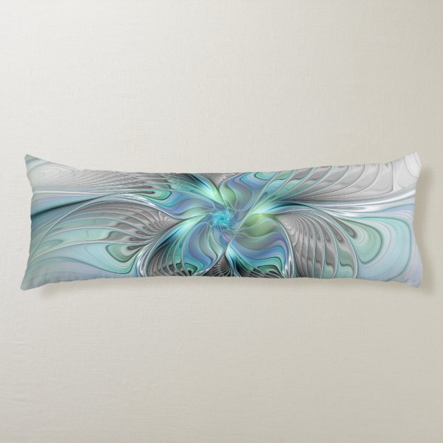 Abstract Blue Green Butterfly Fantasy Fractal Art Body Pillow (Front)