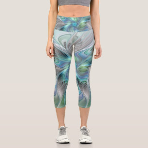 Abstract Blue Green Butterfly Fantasy Fractal Art Capri Leggings