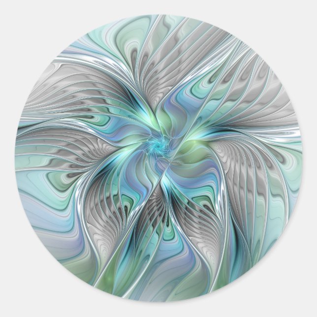 Abstract Blue Green Butterfly Fantasy Fractal Art Classic Round Sticker (Front)