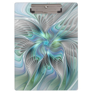Abstract Blue Green Butterfly Fantasy Fractal Art Clipboard