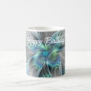 Abstract Blue Green Butterfly Fantasy Fractal Art Coffee Mug