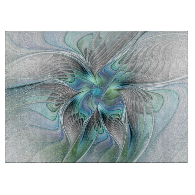 Abstract Blue Green Butterfly Fantasy Fractal Art Cutting Board (Front)