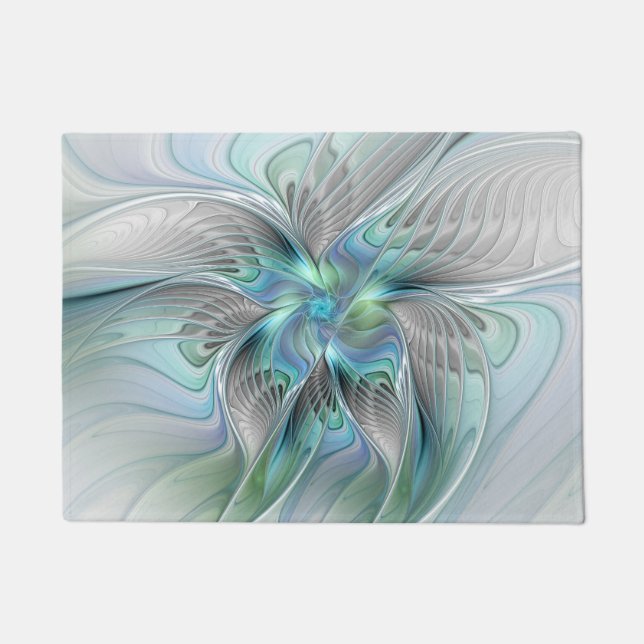 Abstract Blue Green Butterfly Fantasy Fractal Art Doormat (Front)