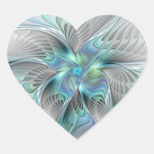 Abstract Blue Green Butterfly Fantasy Fractal Art Heart Sticker