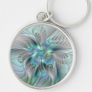 Abstract Blue Green Butterfly Fantasy Fractal Art Keychain