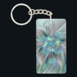 Abstract Blue Green Butterfly Fantasy Fractal Art Keychain<br><div class="desc">Modern abstract blue green fantasy butterfly.
Design for your rectangle keychain and more.</div>