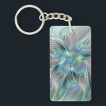 Abstract Blue Green Butterfly Fantasy Fractal Art Keychain<br><div class="desc">Modern abstract blue green fantasy butterfly.
Design for your rectangle keychain and more.</div>