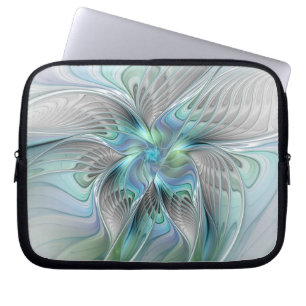 Abstract Blue Green Butterfly Fantasy Fractal Art Laptop Sleeve