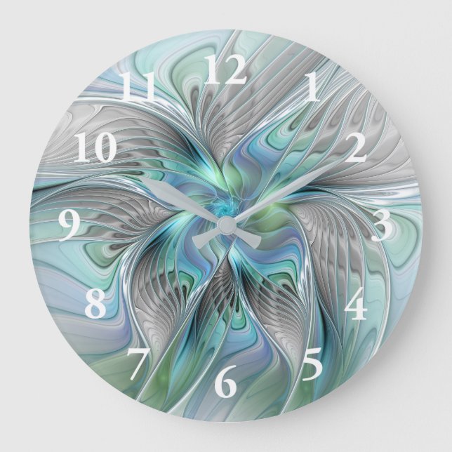 Abstract Blue Green Butterfly Fantasy Fractal Art Large Clock (Front)