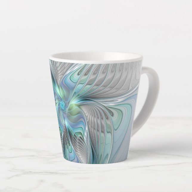 Abstract Blue Green Butterfly Fantasy Fractal Art Latte Mug (Right Angle)