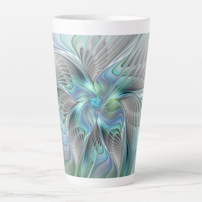 Abstract Blue Green Butterfly Fantasy Fractal Art Latte Mug (Front)