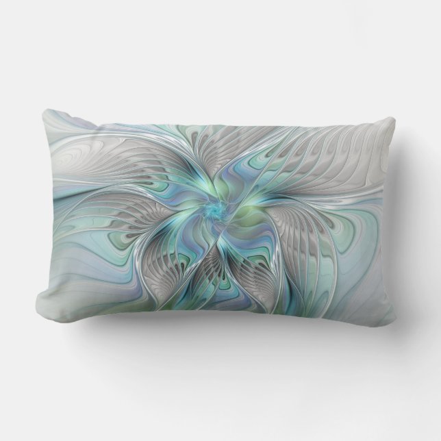 Abstract Blue Green Butterfly Fantasy Fractal Art Lumbar Pillow (Front)