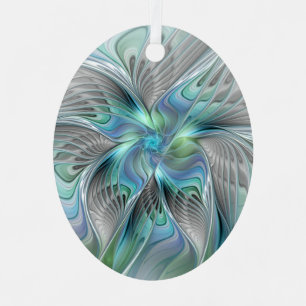 Abstract Blue Green Butterfly Fantasy Fractal Art Metal Ornament