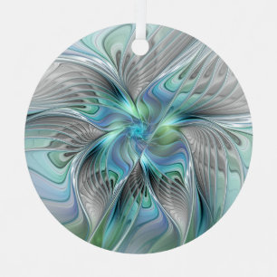 Abstract Blue Green Butterfly Fantasy Fractal Art Metal Ornament