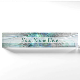 Abstract Blue Green Butterfly Fantasy Fractal Art Nameplate