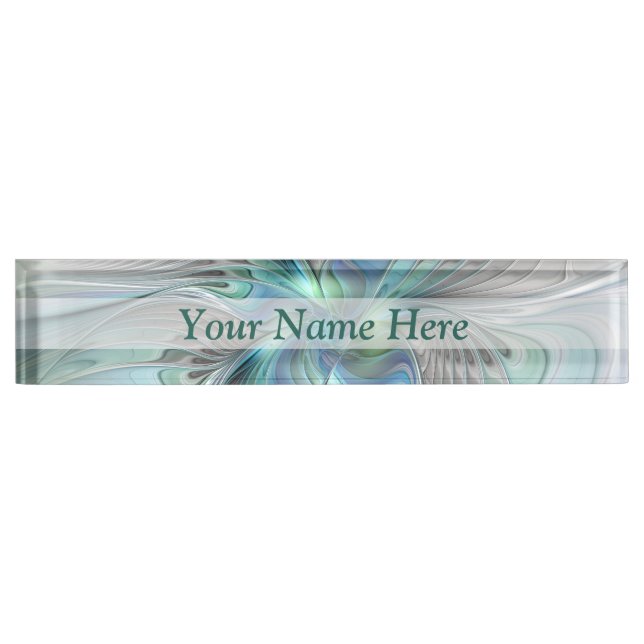 Abstract Blue Green Butterfly Fantasy Fractal Art Nameplate (Front)
