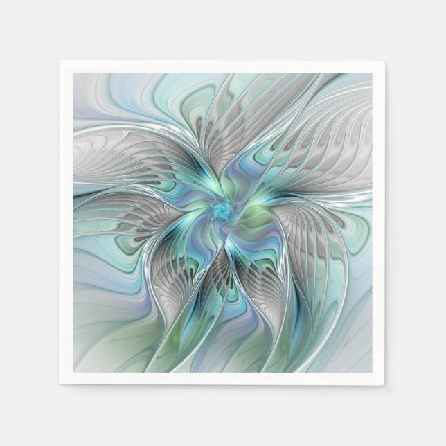 Abstract Blue Green Butterfly Fantasy Fractal Art Napkin (Front)