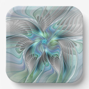 Abstract Blue Green Butterfly Fantasy Fractal Art Paper Plate