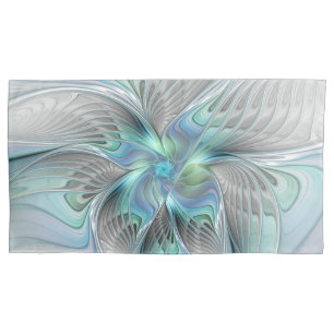 Abstract Blue Green Butterfly Fantasy Fractal Art Pillowcase