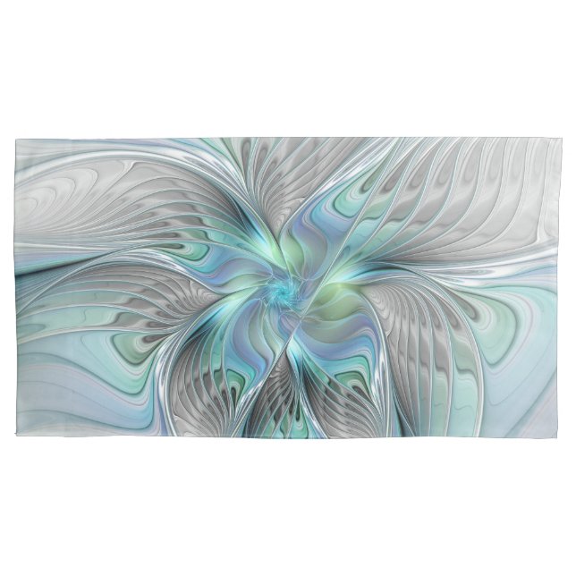 Abstract Blue Green Butterfly Fantasy Fractal Art Pillowcase (Front)