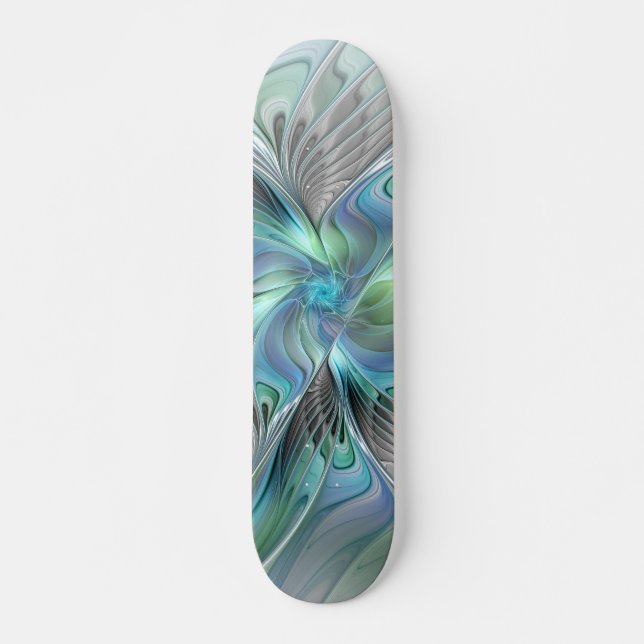 Abstract Blue Green Butterfly Fantasy Fractal Art Skateboard (Front)