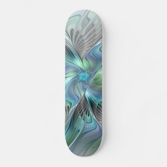 Abstract Blue Green Butterfly Fantasy Fractal Art Skateboard (Front)