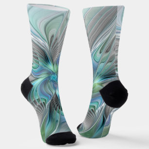 Abstract Blue Green Butterfly Fantasy Fractal Art Socks
