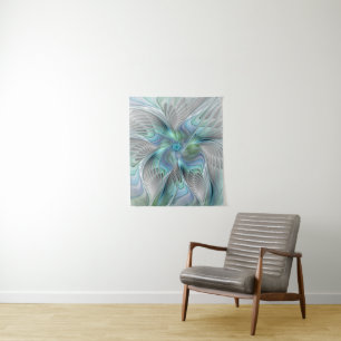 Abstract Blue Green Butterfly Fantasy Fractal Art Tapestry