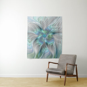 Abstract Blue Green Butterfly Fantasy Fractal Art Tapestry