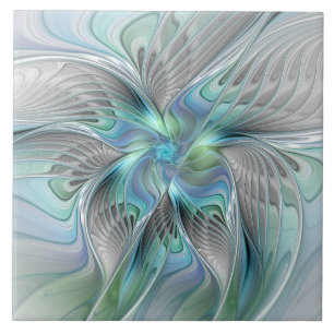 Abstract Blue Green Butterfly Fantasy Fractal Art Tile