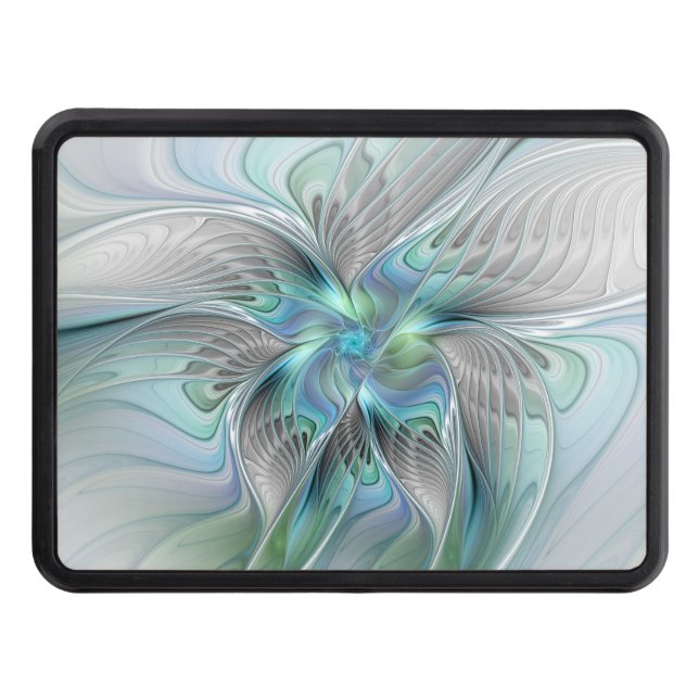 Abstract Blue Green Butterfly Fantasy Fractal Art Trailer Hitch Cover (Front)