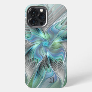 Abstract Blue Green Butterfly Fractal Art Monogram iPhone 13 Pro Max Case