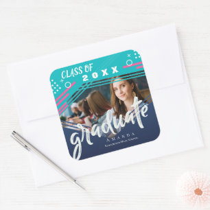 Abstract Blue Green Class of 2026 Photo Graduation Square Sticker