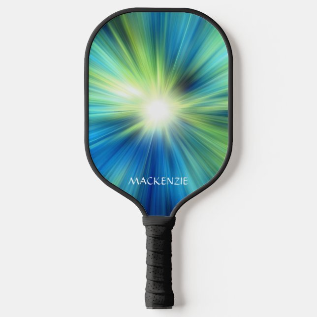 Abstract Blue Green Colour Burst Personalized Pickleball Paddle (Front)