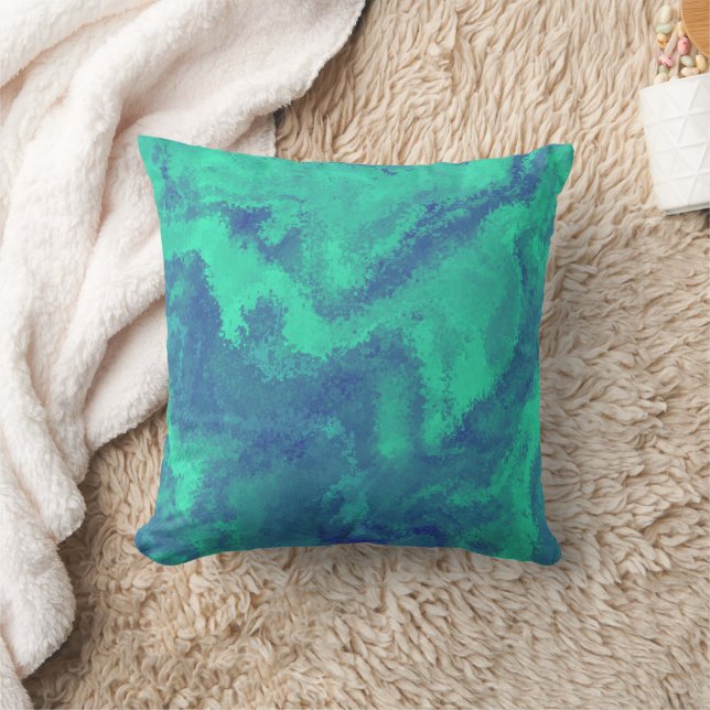 Abstract Blue Green Diffusion Throw Pillow (Blanket)