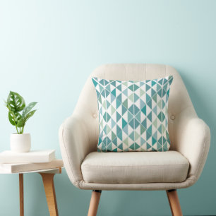 Abstract Blue Green Geometric Triangle Pattern Throw Pillow