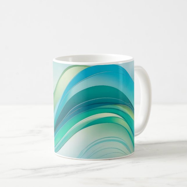 Abstract Blue Green Ocean Waves Lines  Coffee Mug (Front Right)