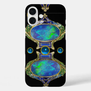 ABSTRACT BLUE GREEN OPAL EFFECT WITH GEMSTONES iPhone 16 PLUS CASE