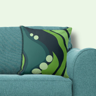 Abstract Blue & Green Organic Flowing Shapes Throw Pillow