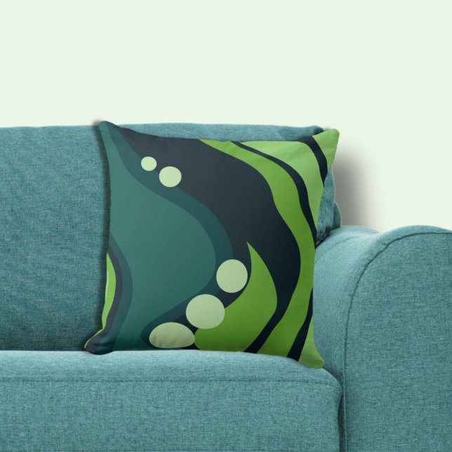 Abstract Blue & Green Organic Flowing Shapes Throw Pillow (Abstract Blue & Green Organic Flowing Shapes Throw Pillow)