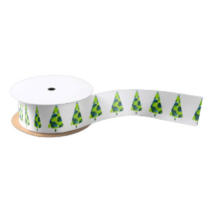 Abstract Blue Green Watercolor Tree Pattern    Satin Ribbon