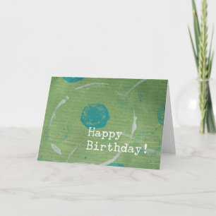 Abstract Blue Green White Mixed Media Birthday Card
