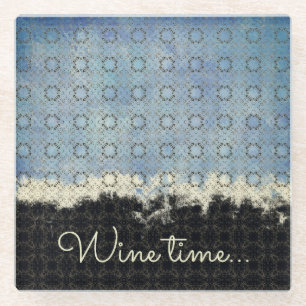 Abstract Blue, Grey, Bronze Vintage Pattern Glass Coaster