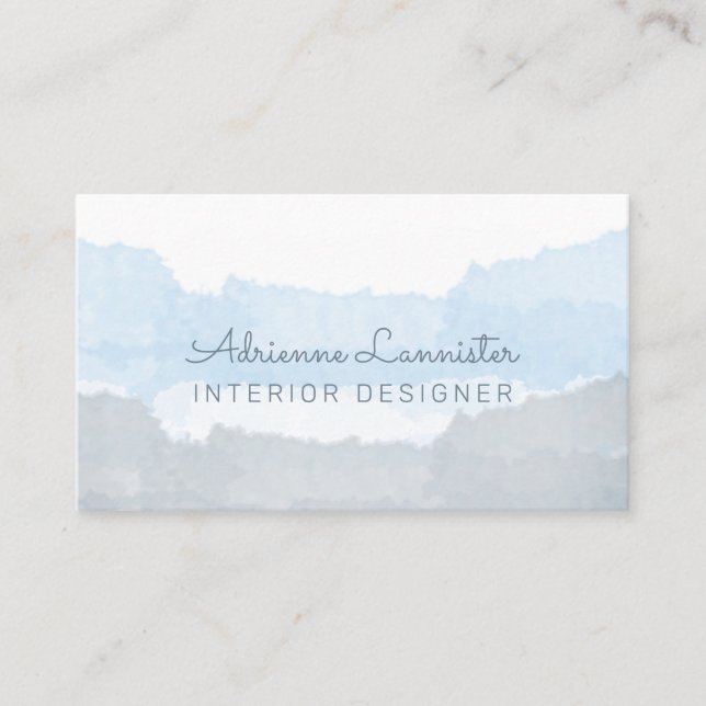 Abstract Blue Grey Interior Designer Business Card (Front)
