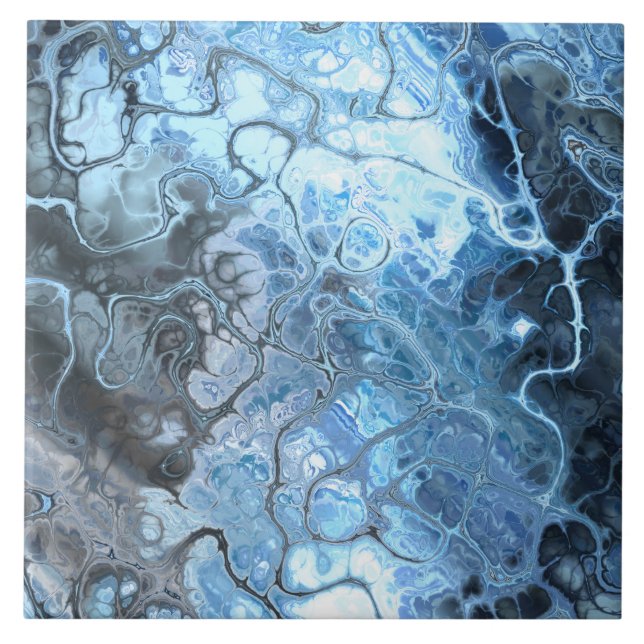 Abstract Blue & Grey Marble Ice Fluid Texture Tile (Front)