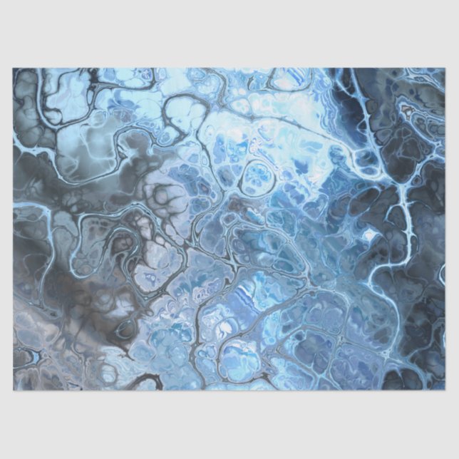 Abstract Blue & Grey Marble Ice Fluid Texture Tissue Paper (Front)