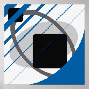 Abstract Blue Grey Off-White Black AP0002 Poster